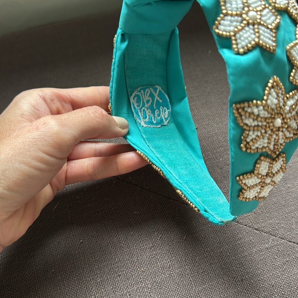 Teal Seed Bead Topknot Headband - Picture 5 of 5